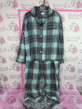 BedHead set 2 piece cotton Mint, Gray & Purple Plaid Cotton Pajama Set